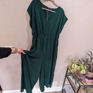 Deep Green V-Neck Jumpsuit